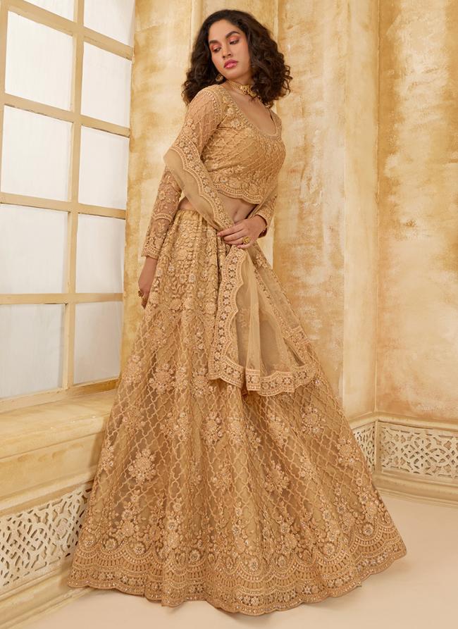 Net Beige Wedding Wear Stone Work Lehenga Choli